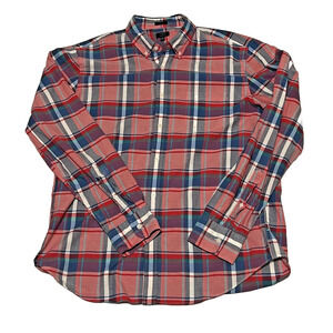 J Crew Mens Slim Fit Summer Plaid LS Cotton Shirt Mens XL Pink Red Blue